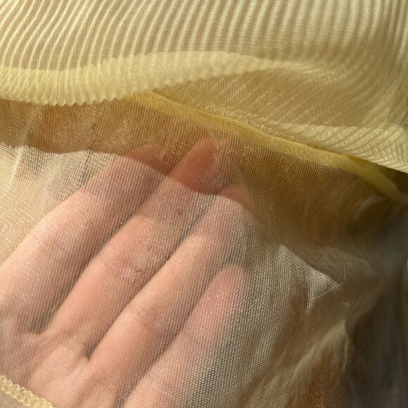 Vintage 40s/50s Yellow Sheer Chiffon Micro Pleat Ruffled Lace Puff Sleeve Blouse - Picture 10 of 10